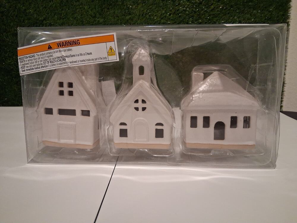 Target Wondershop Christmas Lit Ceramic Village Houses Set of 3 White New